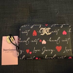 Juicy Couture Black Wallet with Red and Pink Hearts